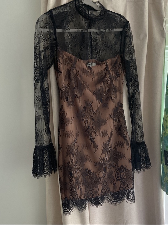 Reformation Dresses & Skirts - Reformation Black Lace Overlay Brown Slip Dress with Long Sleeves